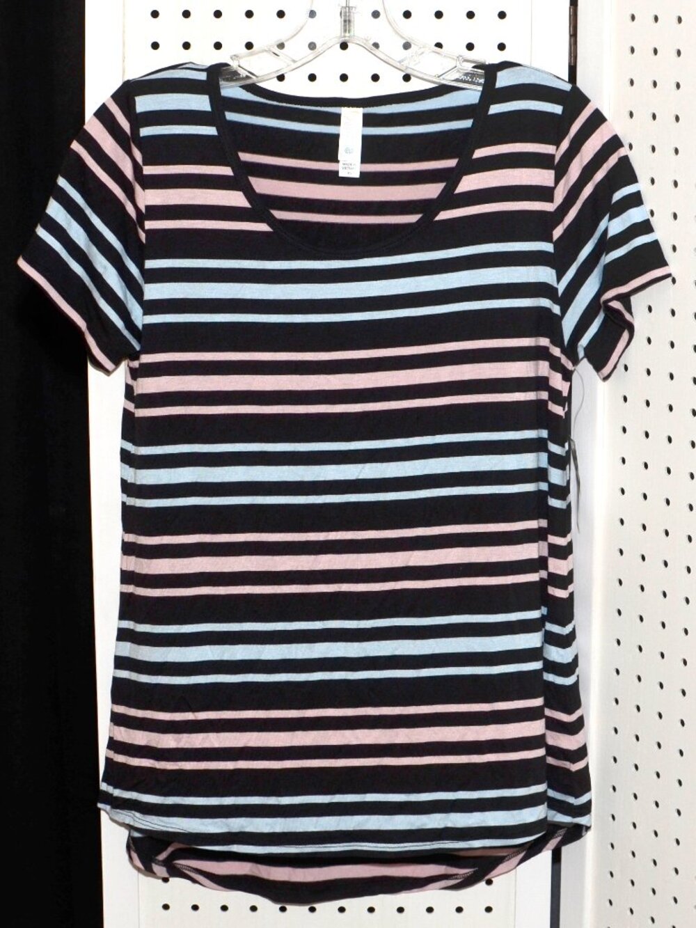 NWT LuLaRoe Classic T Striped Short Sleeve Top Black Pink Blue XS